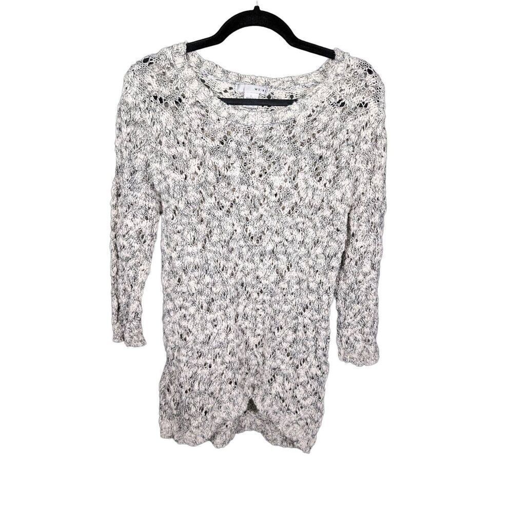 WD NY Cream Crochet Open Knit Tunic Sweater Boho Long Sleeve Women's Size Small